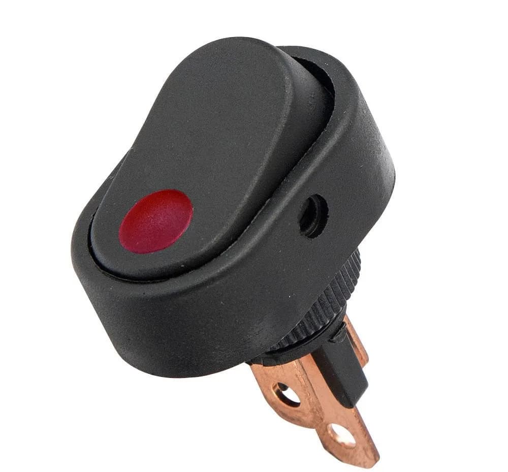 Oval Üniversal Elektrik Anahtarı 1-0 Kırmızı Ledli Rocker 3 Fişli MT-ANK35