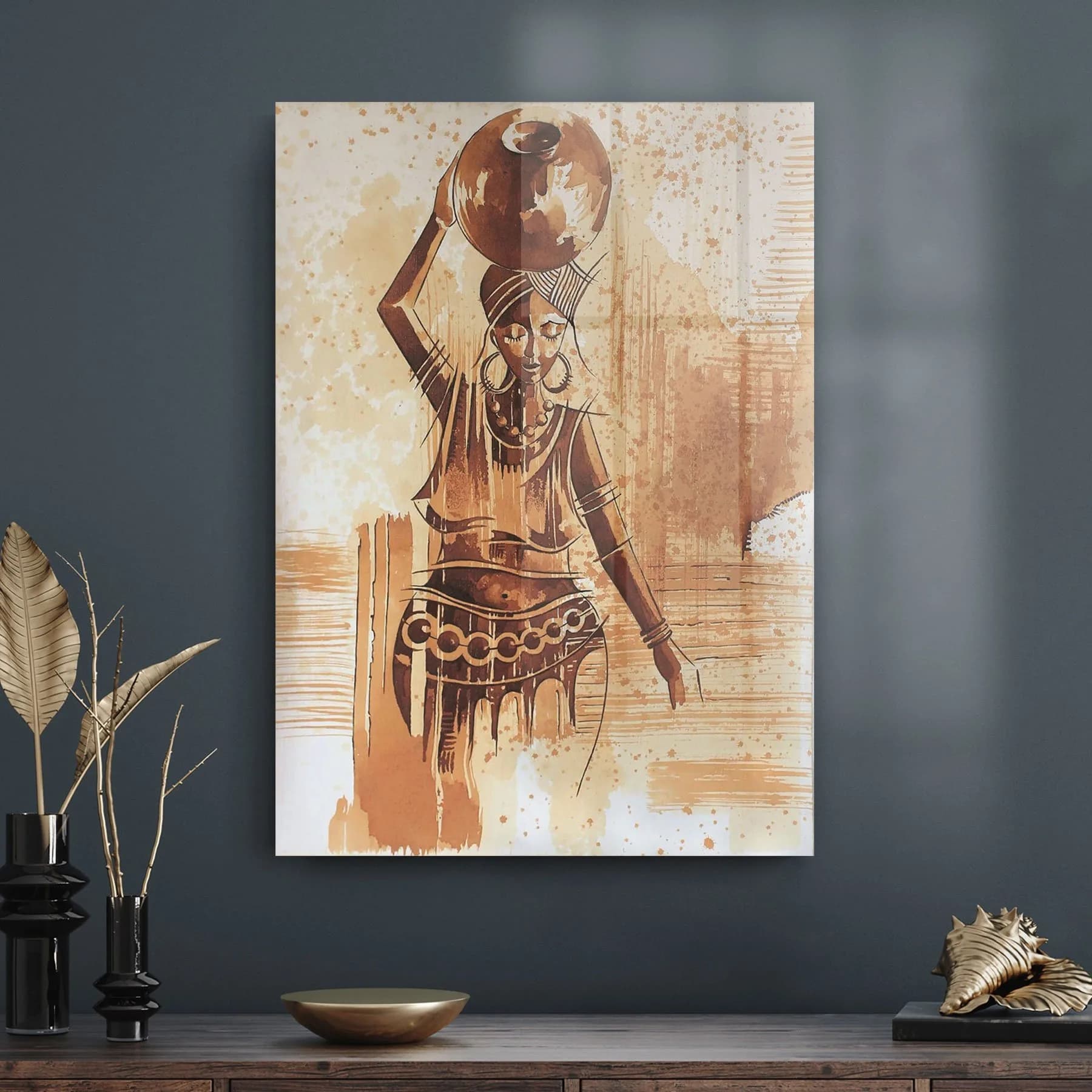 Decovetro Testi Taşıyan Afrikalı Kadın Cam Tablo 50x70 cm