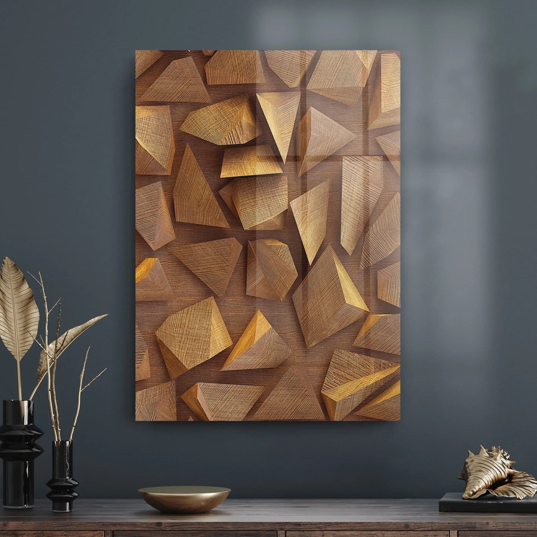 Decovetro Cam Tablo Geometrik Ahşap Desenli 50x70 cm