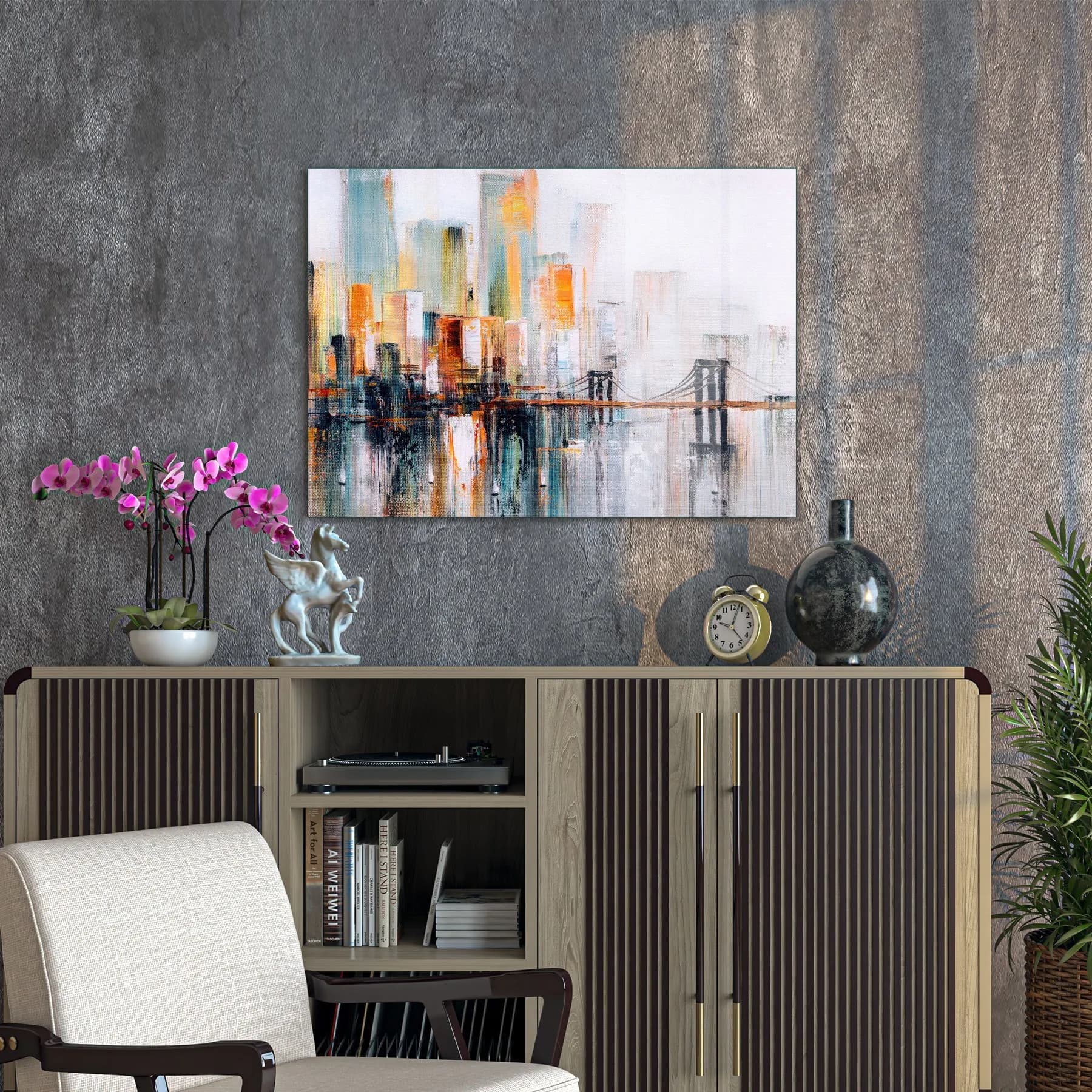 Decovetro Cam Tablo Yağlı Boya Renkli Şehir Manzarası 50x70 cm