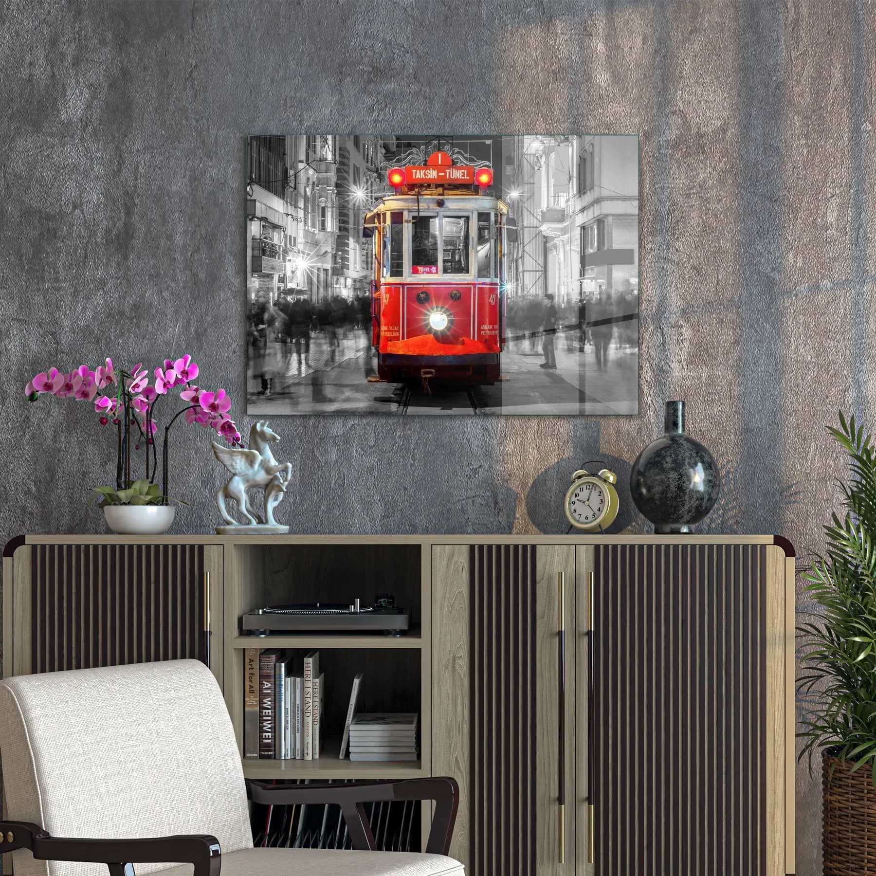 Decovetro Cam Tablo Tramvay Beyoğlu Şehir Manzarası 50x70 cm