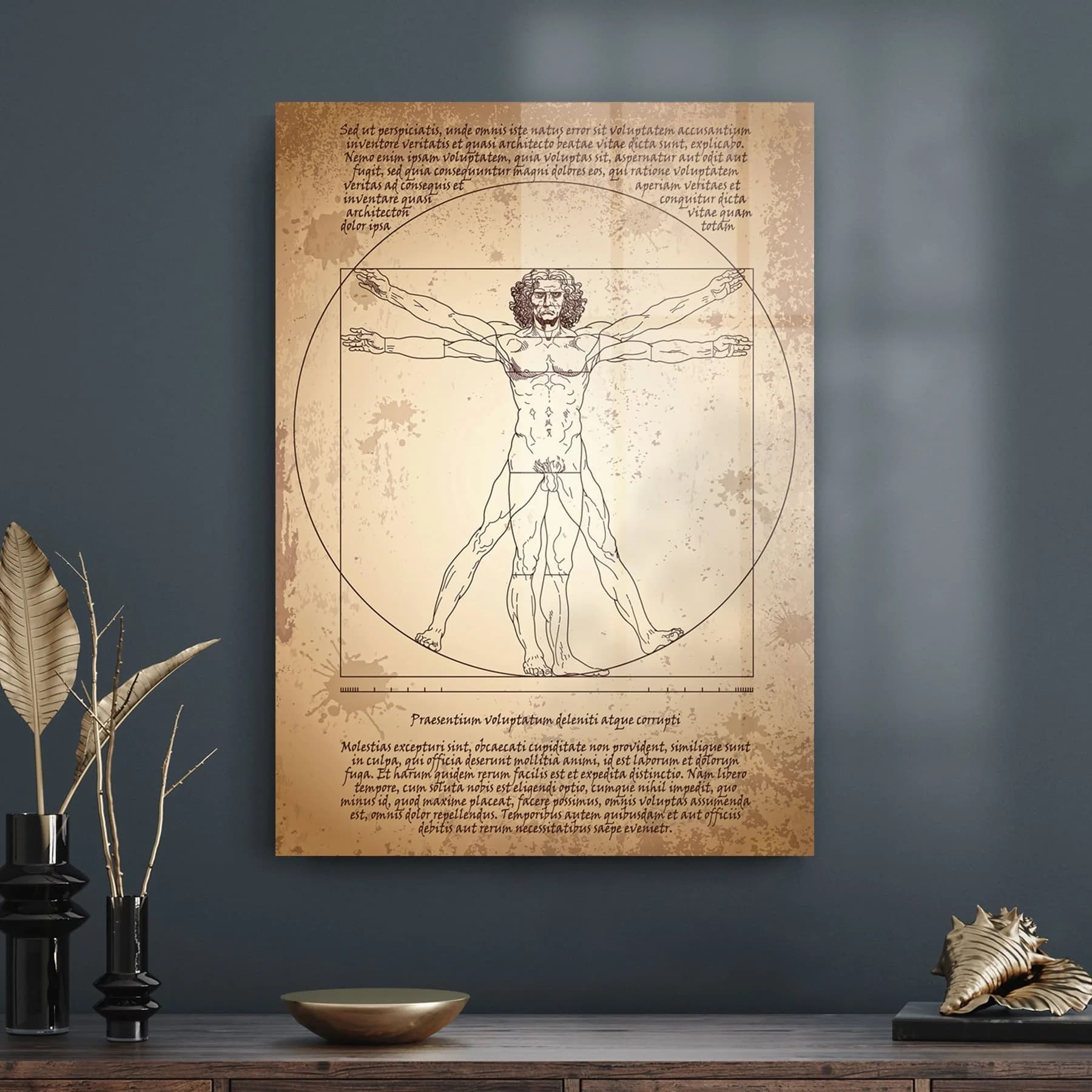 Decovetro Davinci Vitruvius Adamı Cam Tablo 70x100 cm