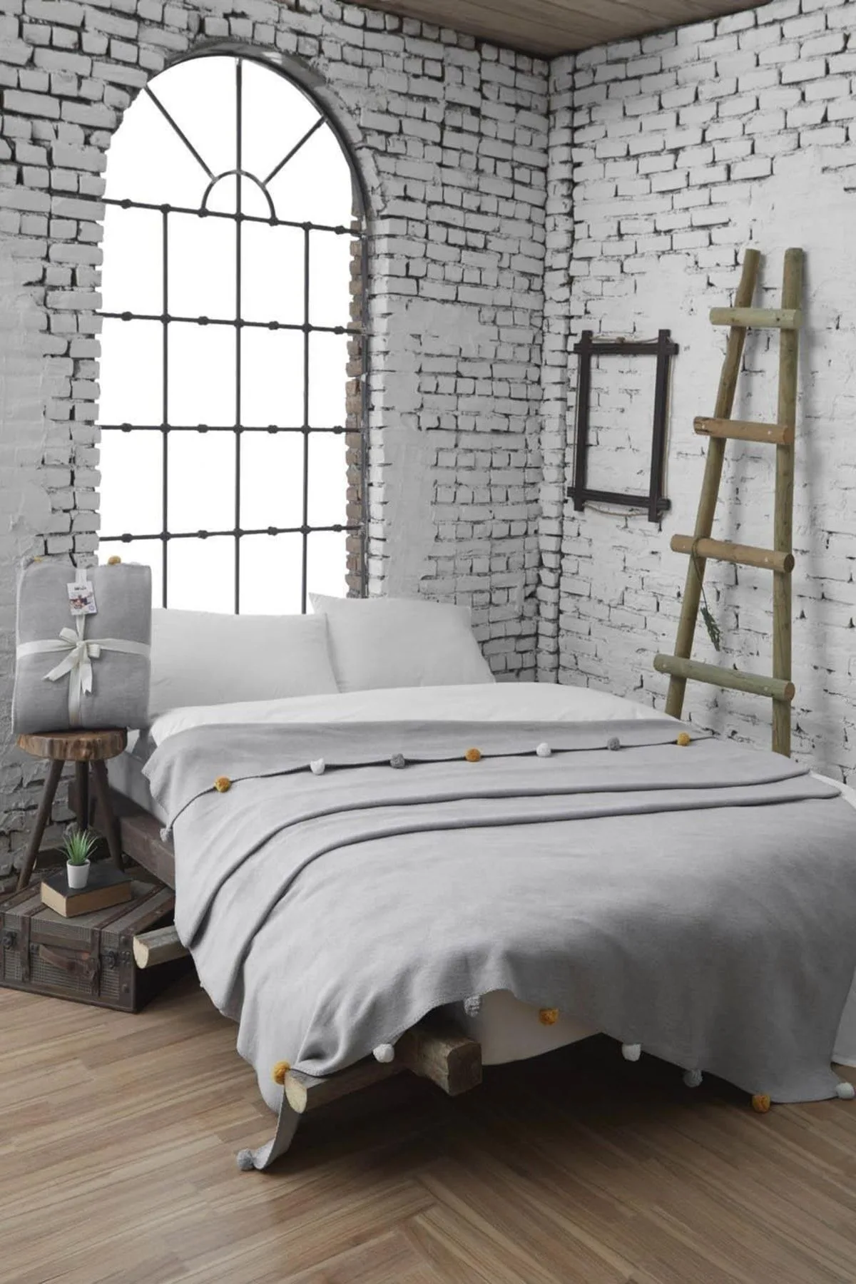 Dolce Bonita Home Tek Kişilik Ponponlu Pike Battaniye 150x200 Gri