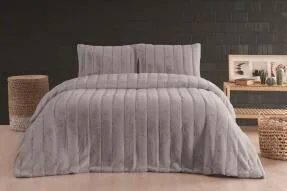Merinos Luxe 3 Parça Çift Kişilik Yatak Örtüsü Seti Kutulu 230x250 Çizgili Silver