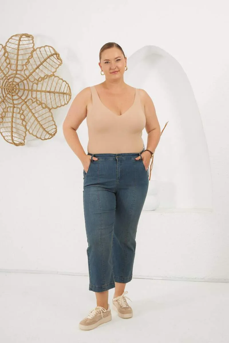 Büyük Beden Denim Pantolon Kim Mavi