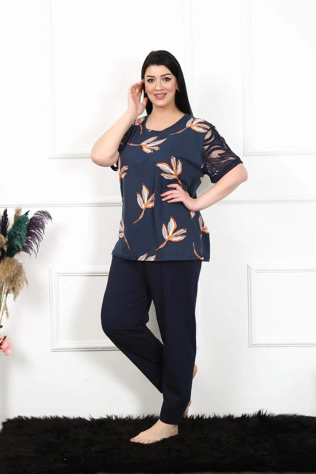 Angelino Kadın 5XL-6XL-7XL-8XL Büyük Beden Kısa Kol Pijama Takım 75005