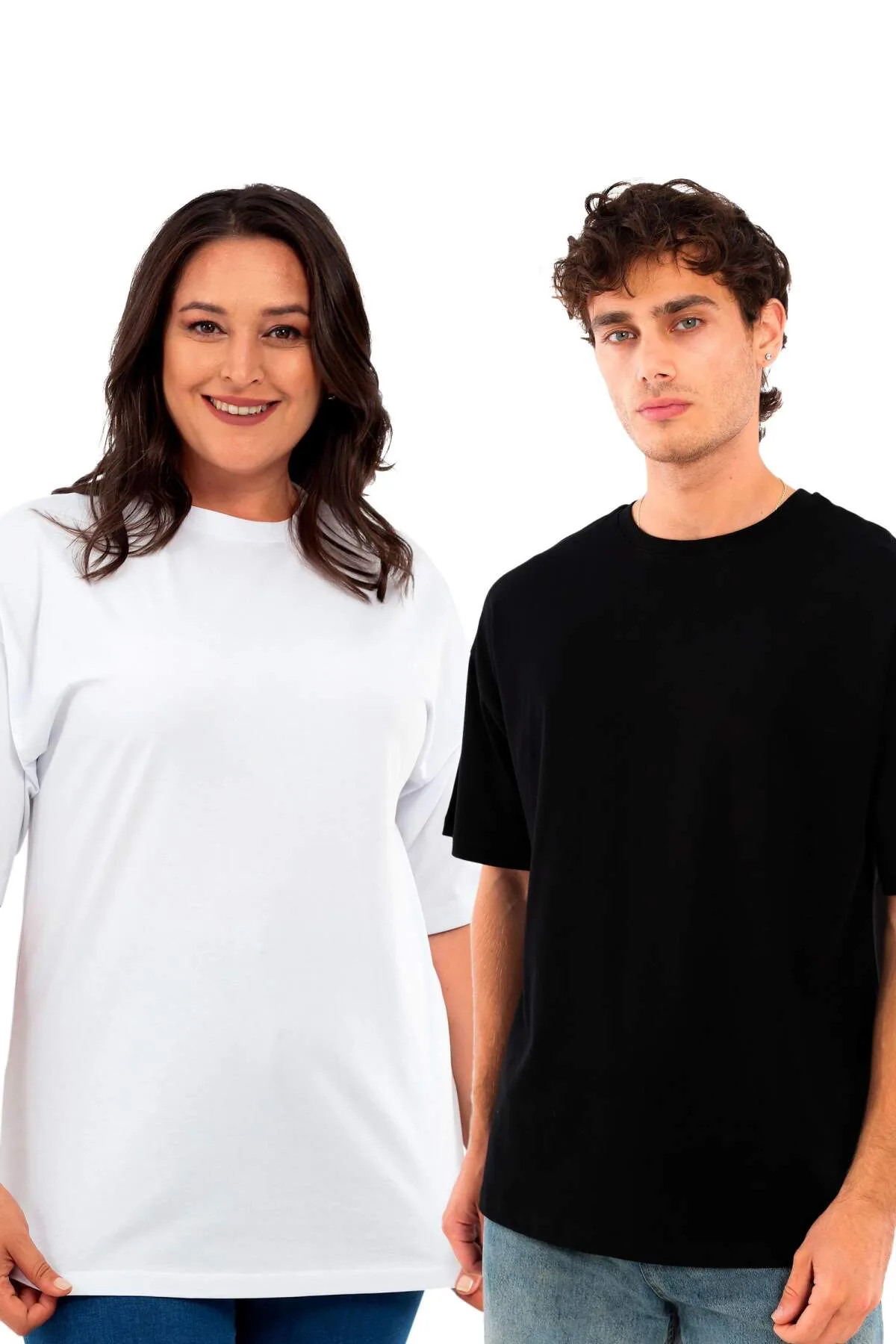 Angelino Büyük Beden Unisex Oversize Bisiklet Yaka Basic Siyah-Beyaz t-shirt / Rahat 2'li Paket