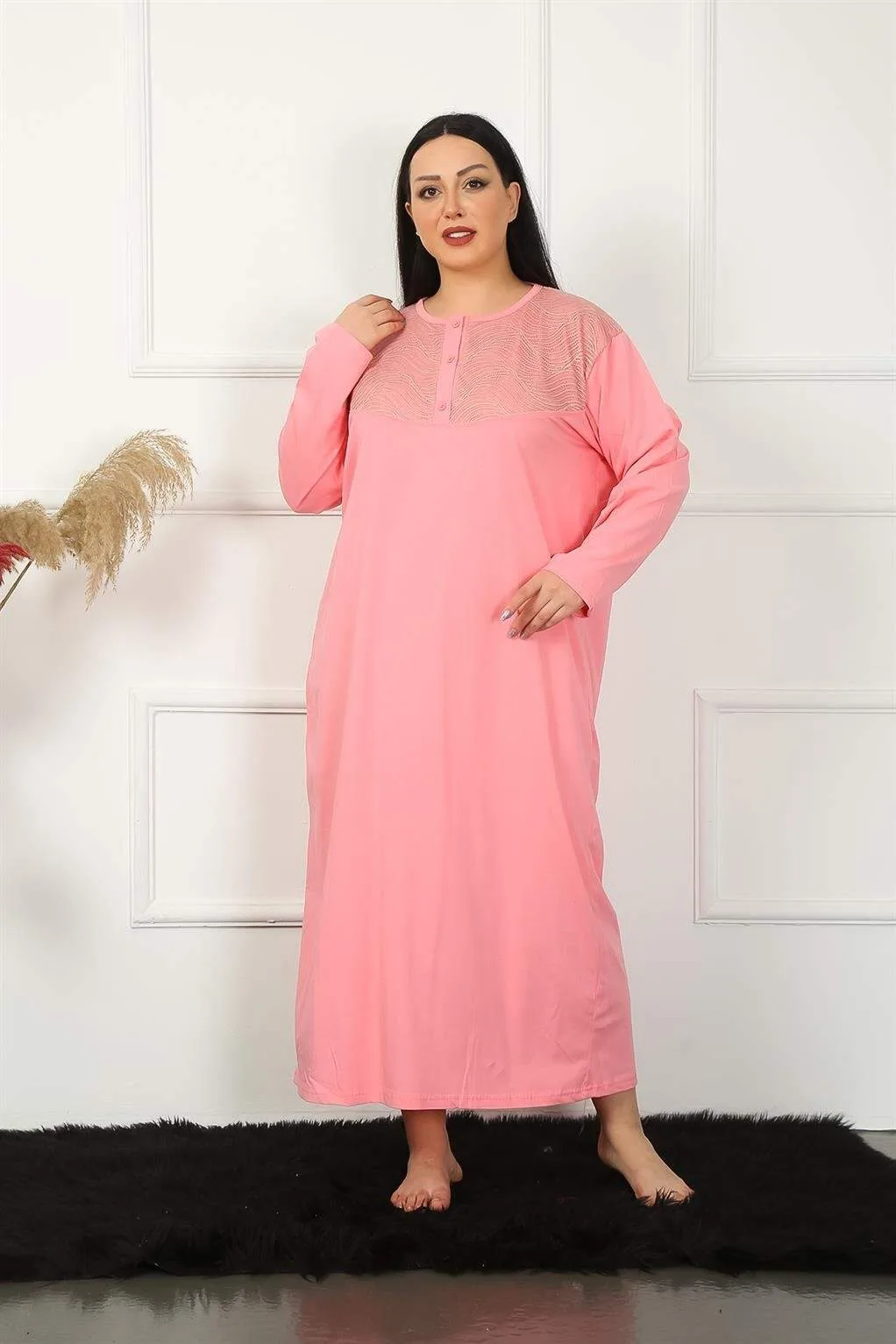 Angelino Büyük Uzun Kol Dantelli Anne Gecelik 1355