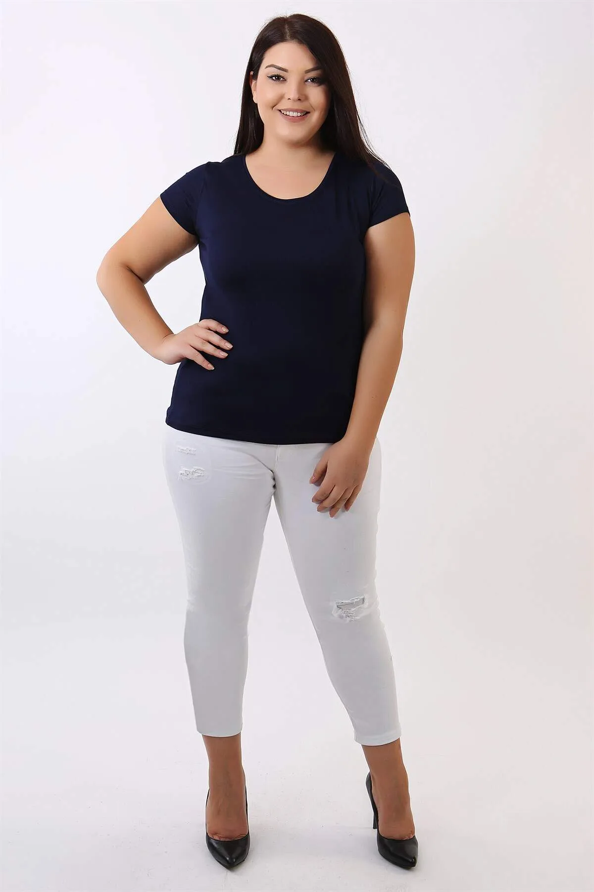 Bisiklet Yaka Basic Lacivert Bluz