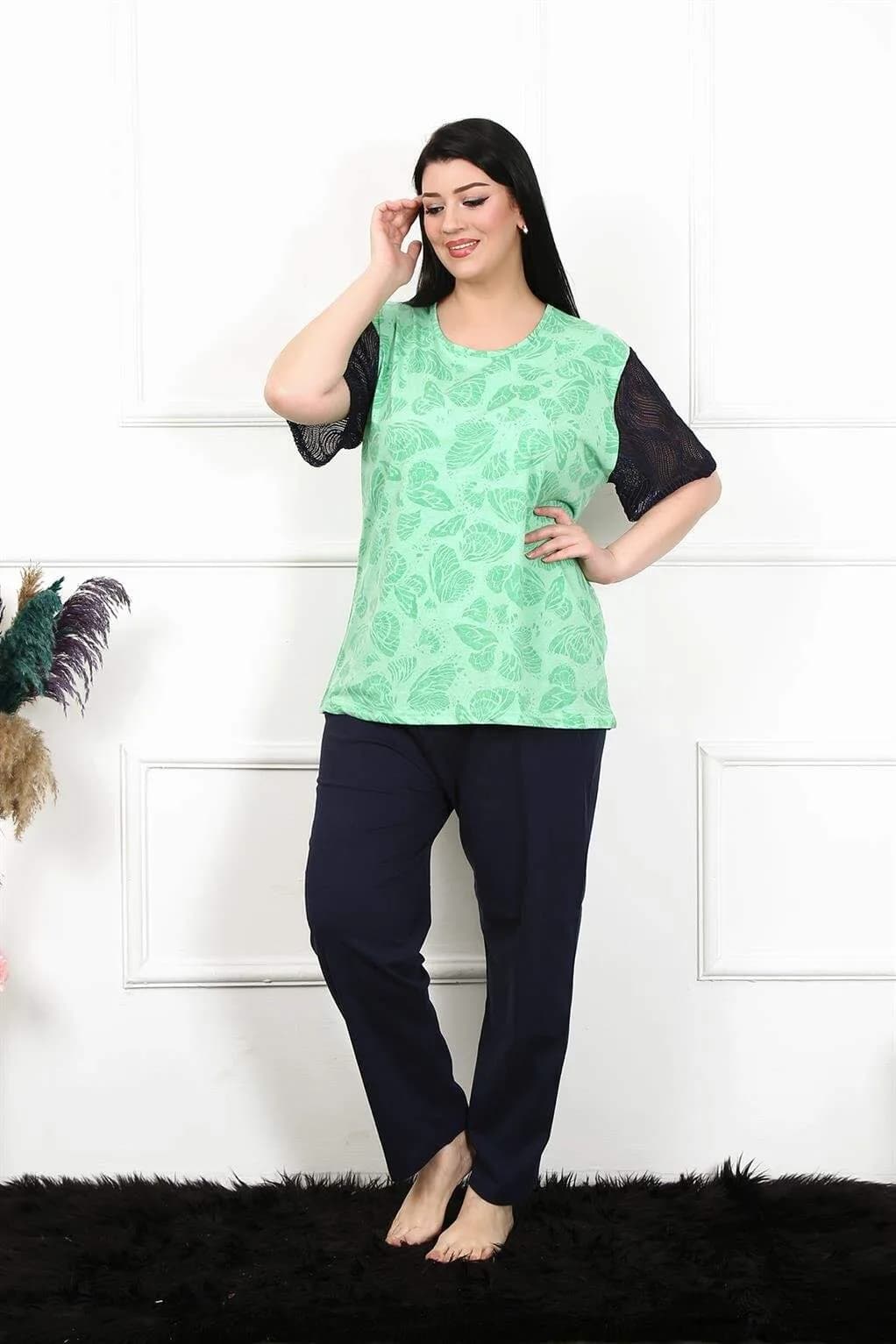 Angelino Kadın 5XL-6XL-7XL-8XL Büyük Beden Kısa Kol Pijama Takım 75004