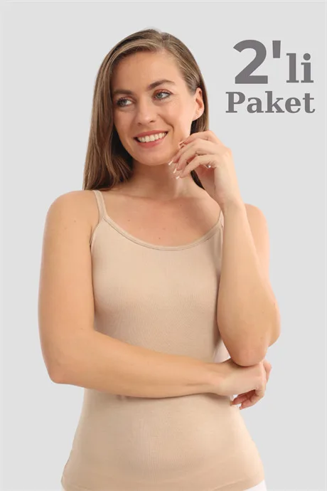 2 Adet Ten Kadın Bambu Atlet Kalın İp Askı Yumuşak Esnek