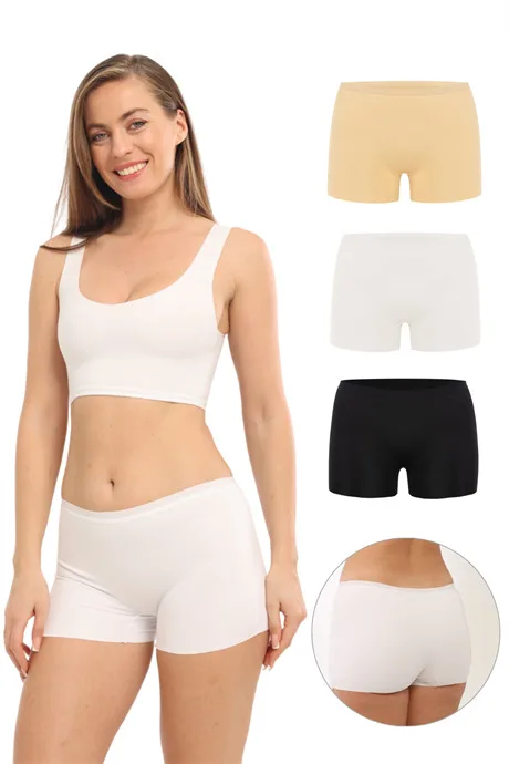 Basic Lazer Kesim Dikişsiz Kadın Boxer Külot 3'lü Paket Renkli