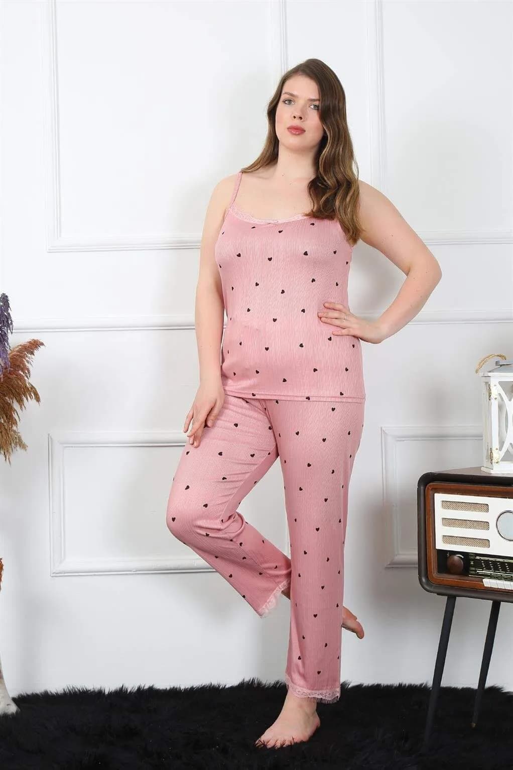 Angelino Kadın Büyük Beden Somon İp Askılı Pijama Takım 202196