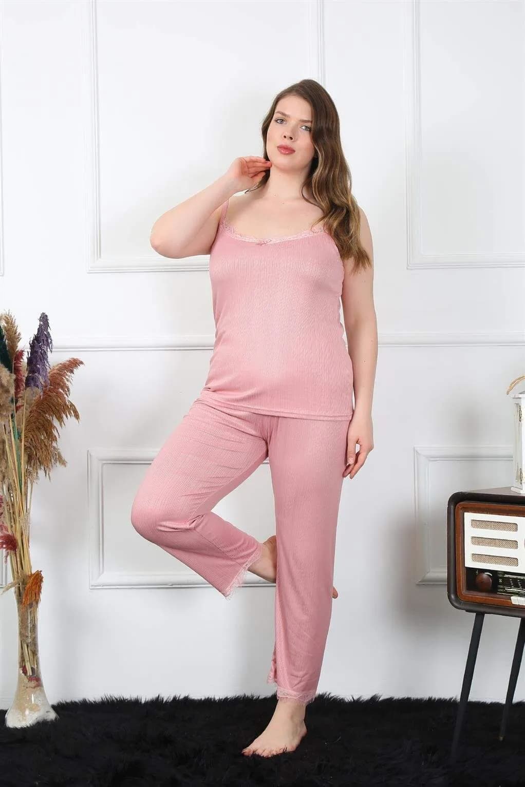 Angelino Kadın Büyük Beden Pudra İp Askılı Pijama Takım 202195