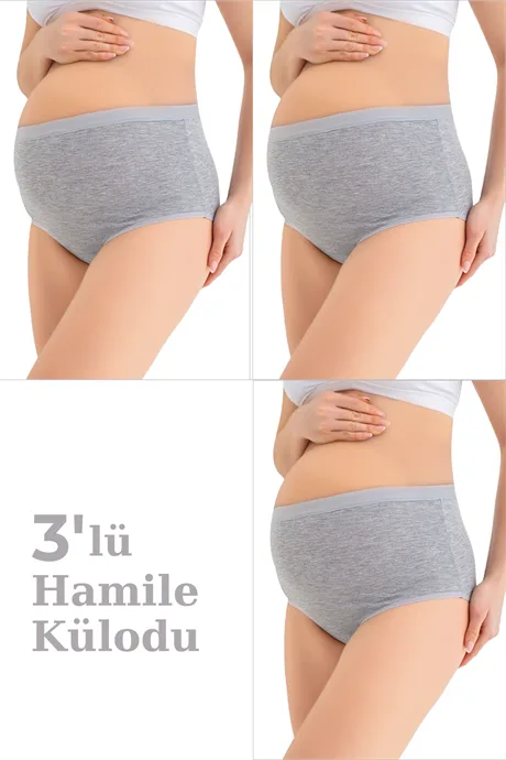 Kadın (DİKİŞSİZ) Lohusa Hamile Külodu Gri Pamuklu Likralı Yumuşak Dokulu Esnek Kumaş 3'lü Set