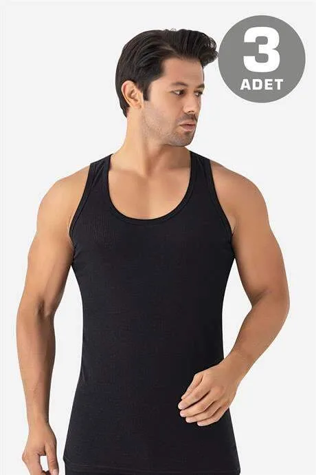Erkek Yazlık Fileli Atlet Siyah Pamuklu 3'lü Paket