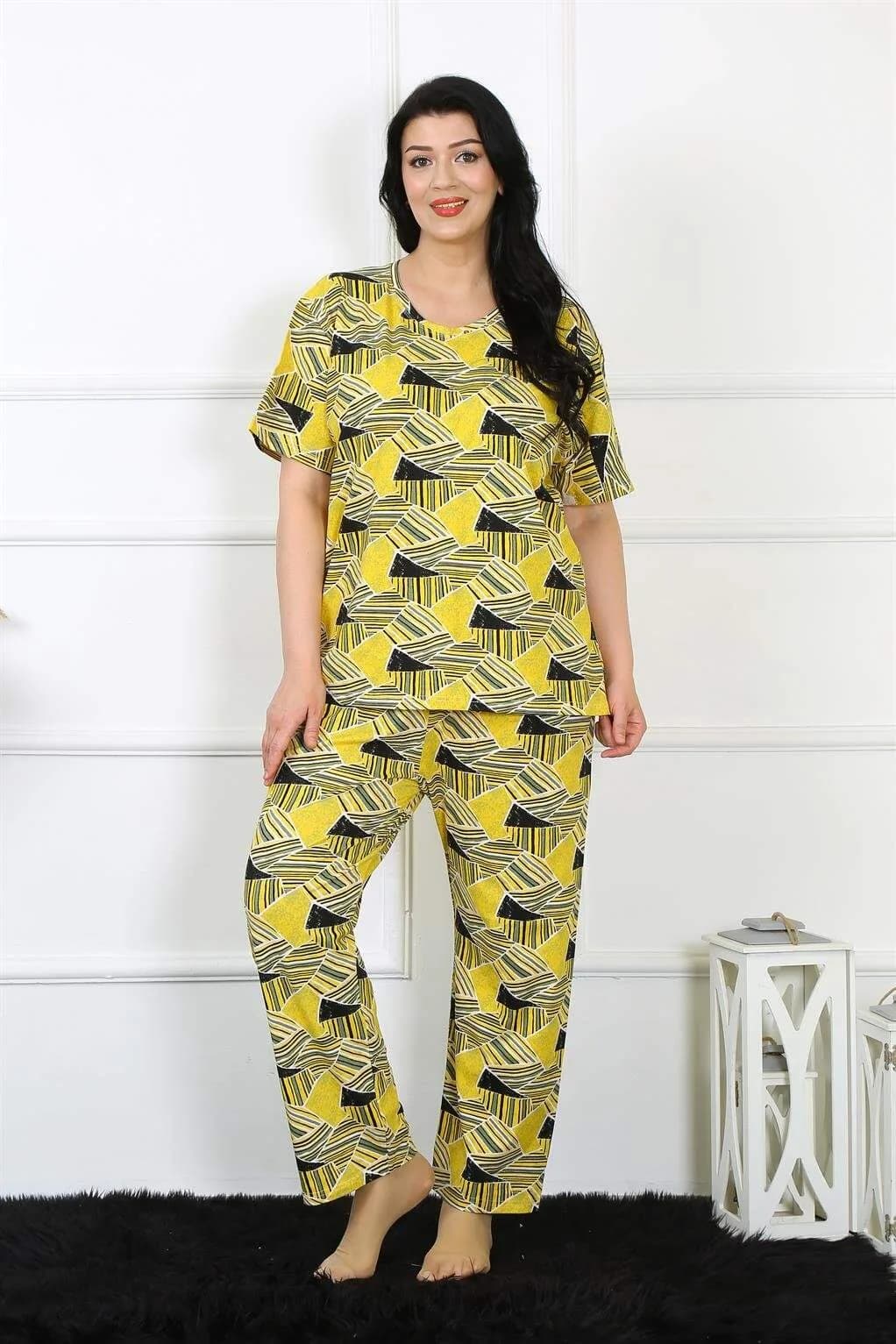 Angelino Kadın 5XL-6XL-7XL-8XL Büyük Beden Kısa Kol Pijama Takım 75007
