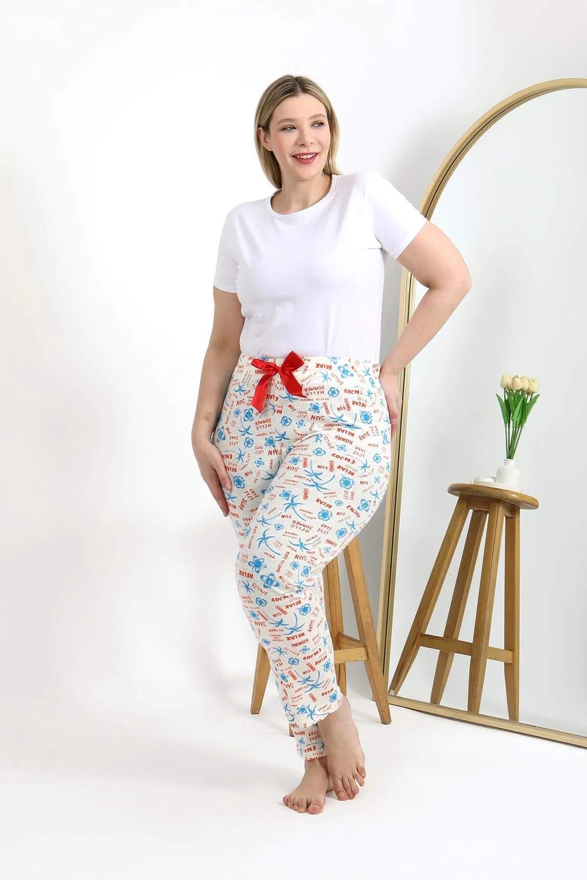 Angelino Kadın Pamuklu Büyük Beden Alt Pijama 27558 Ekru