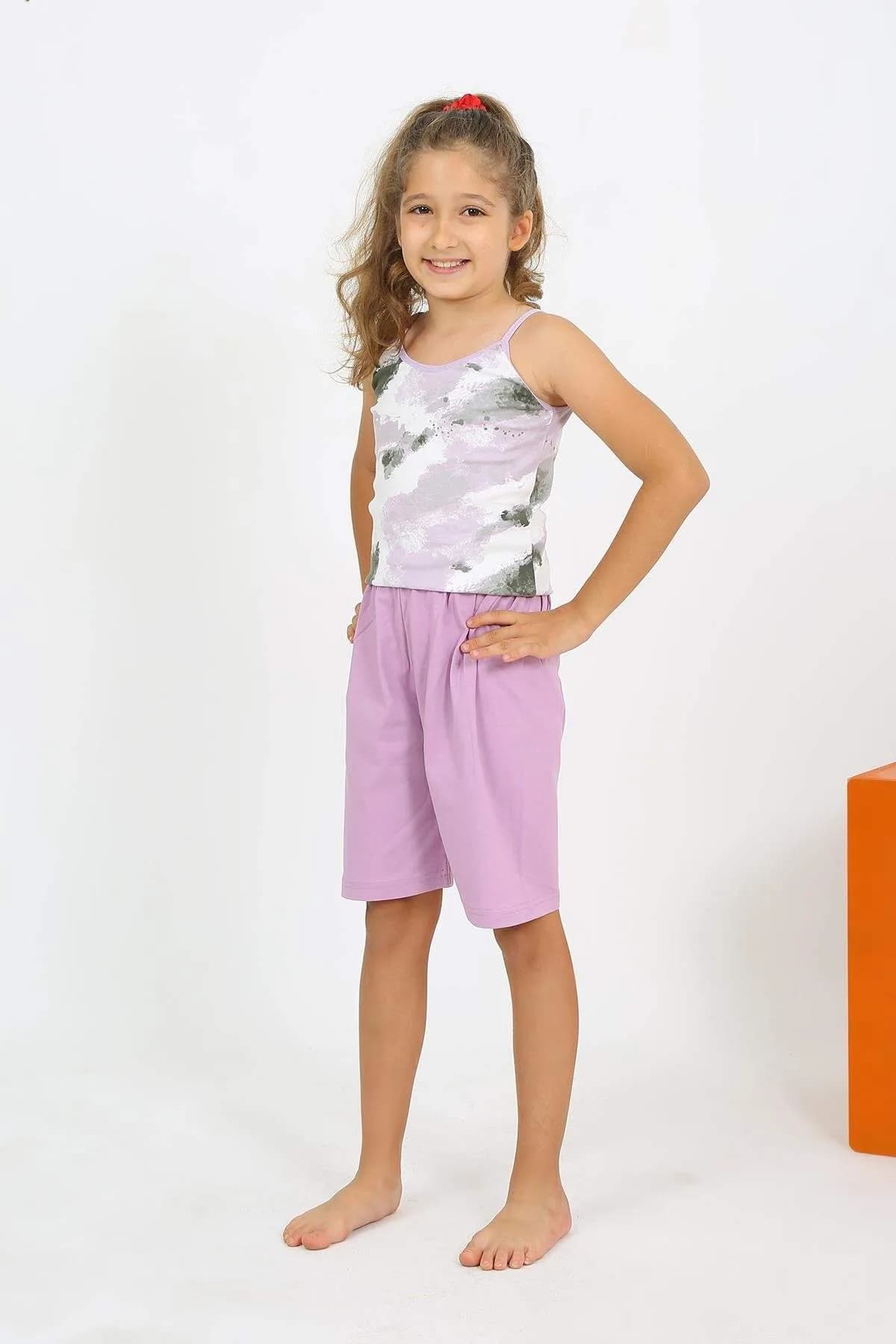 Kız Çocuk İp Askılı Şortlu Penye Pijama Takım 20430