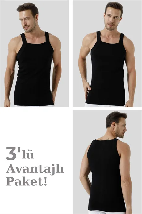 %100 Pamuk Ribana Erkek Geniş Biyeli Atlet 3'lü Paket