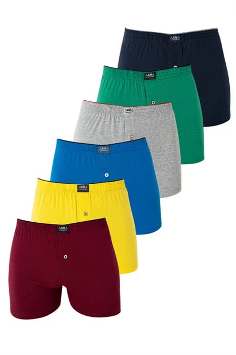 6'lı Paket Karışık Renkli Erkek Penye Havlu Bel Boxer %100 Pamuk