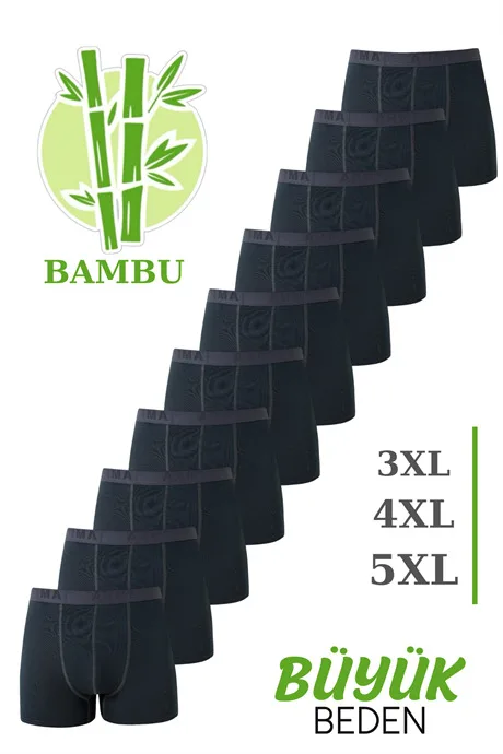 Bambu Erkek Büyük Beden Boxer Füme 10'lu Paket