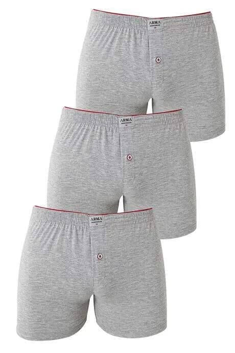 Erkek Düğmeli Boxer 3'lü Paket %100 Pamuklu Penye