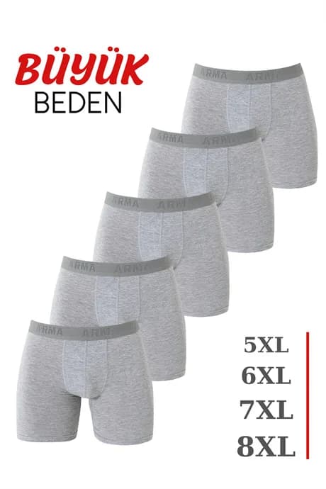 5'li Paket Erkek Büyük Beden Boxer Pamuklu Likralı