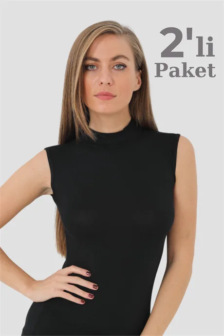 2 Adet Bambu Kadın Balıkçı Yaka Sıfır Kol Body Boğazlı Kolsuz Badi