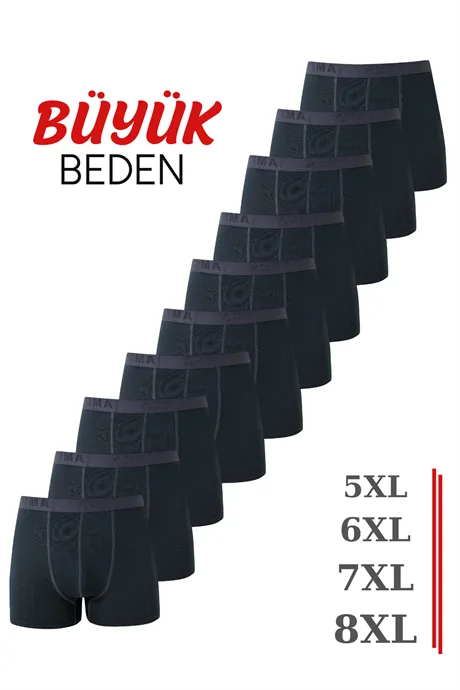 Erkek Füme Büyük Beden Boxer Pamuklu Likralı 10'lu Paket
