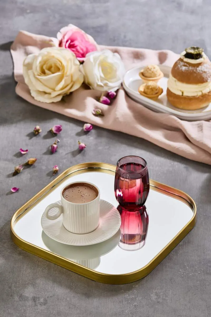 Kare Aynalı Gold 24x24 İkramlık Kahve ve Çay Sunum Tepsisi (Çok Amaçlı)