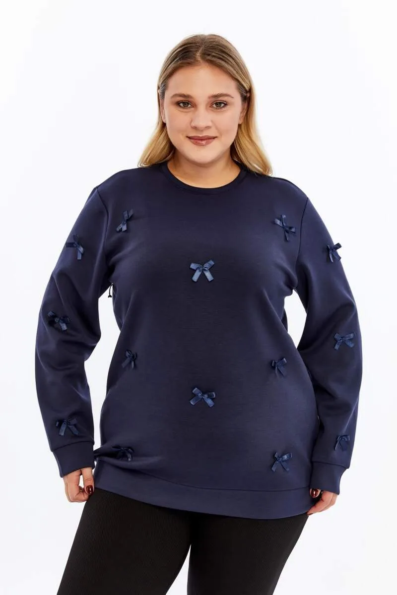 Fiyonk Detaylı Büyük Beden Sweatshirt