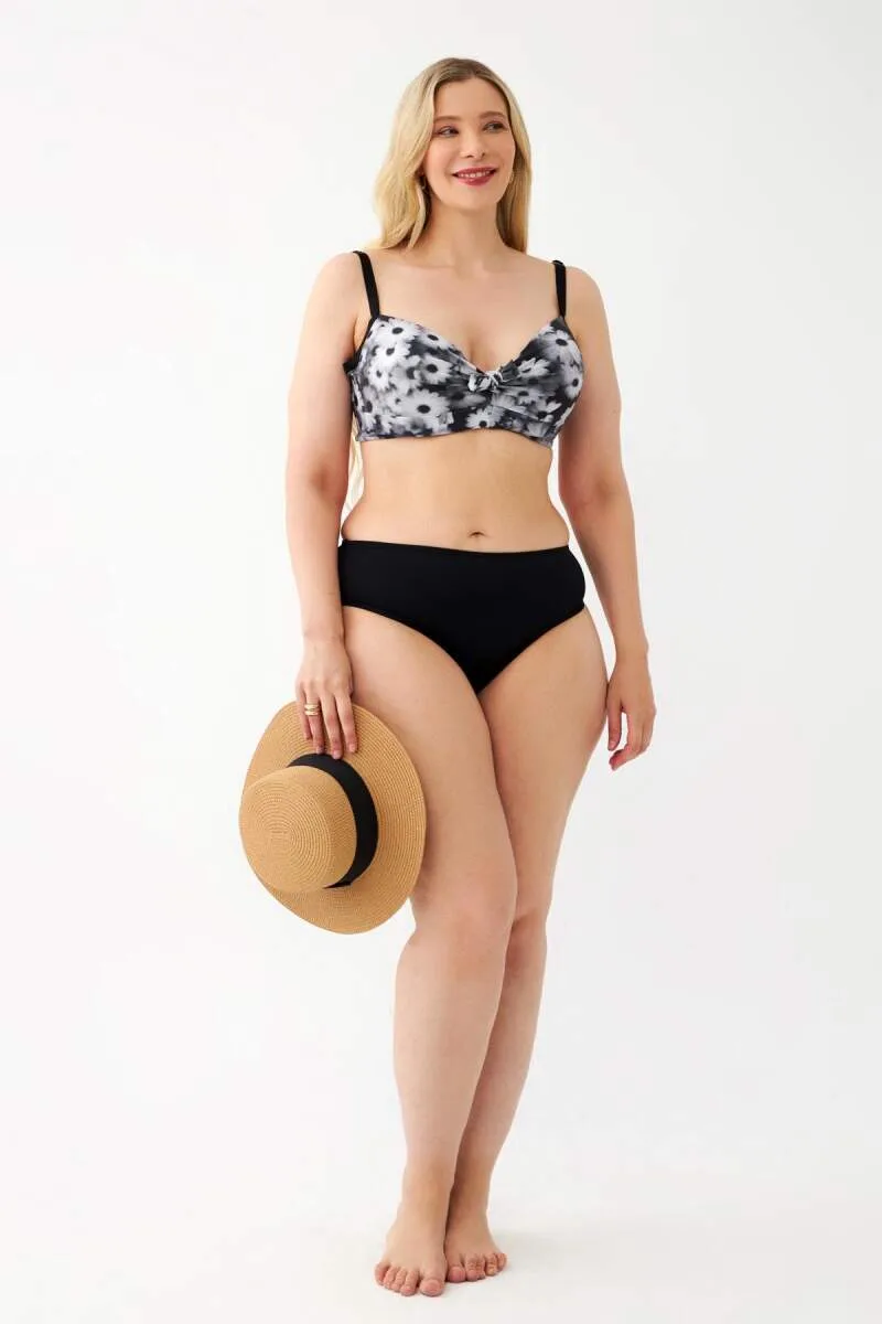 Kadın Papatya Desenli Gri Büyük Beden Bikini Takımı