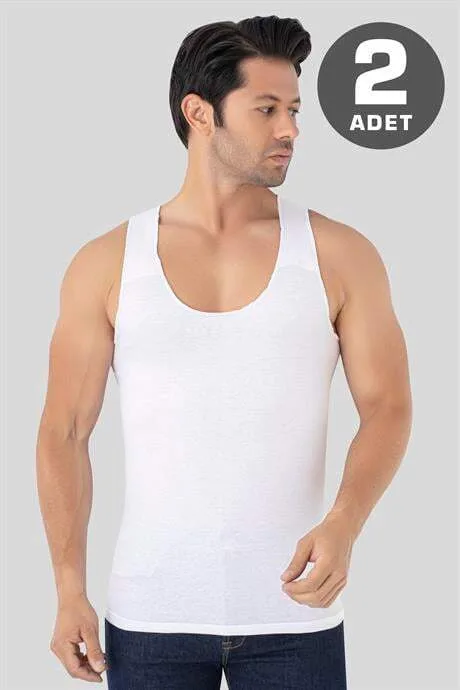 Erkek İz Bırakmayan Dikişsiz Atlet Beyaz %100 Pamuk Penye 2'li Paket