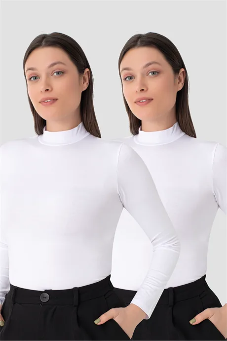 Kadın Balıkçı Yaka Uzun Kollu Body 2'li Paket