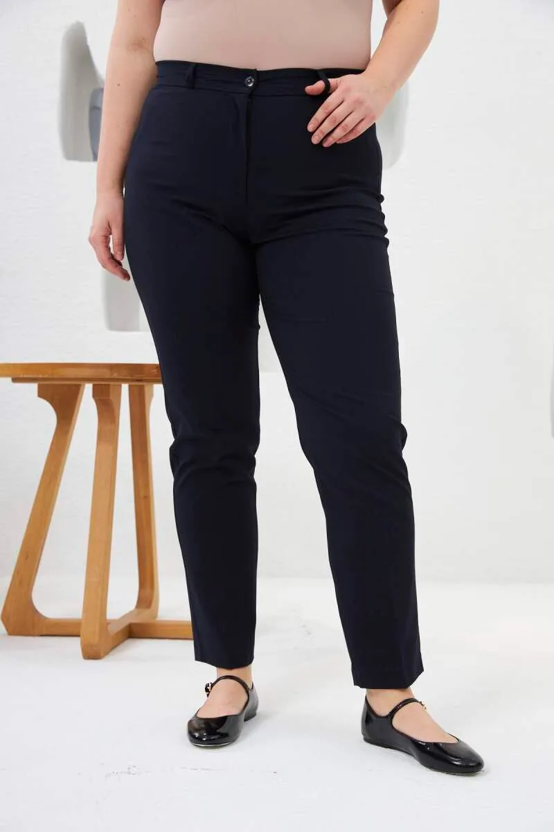 Cep Detaylı Büyük Beden Kumaş Pantolon