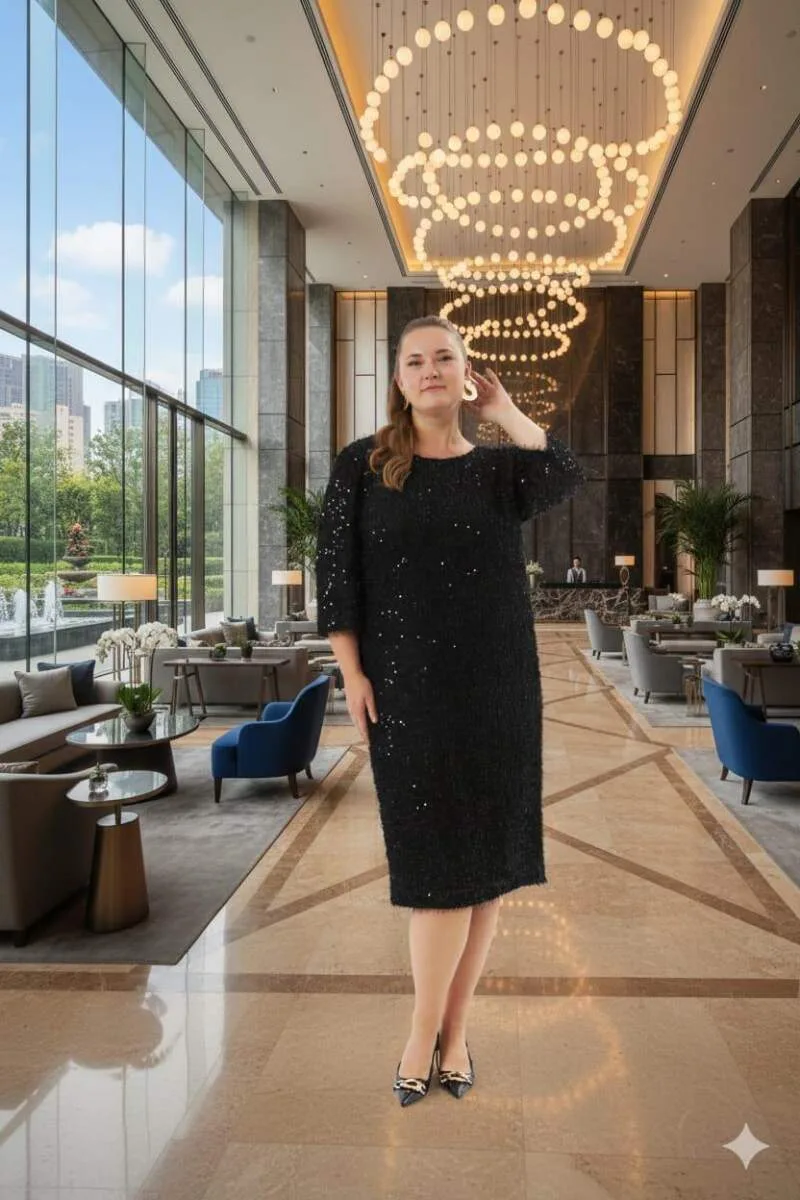 Büyük Beden Pul Payet Kırçıllı Abiye Elbise