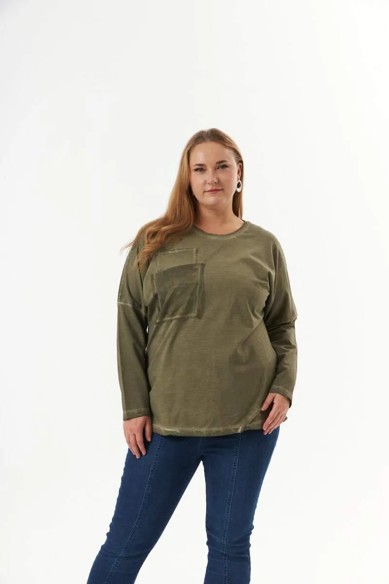 Büyük Beden Cep Detay Parça Boya Sweatshirt