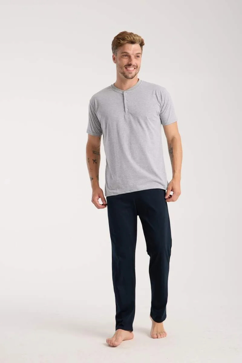 Erkek Düğmeli Yaka Kısa Kol Pijama Takımı