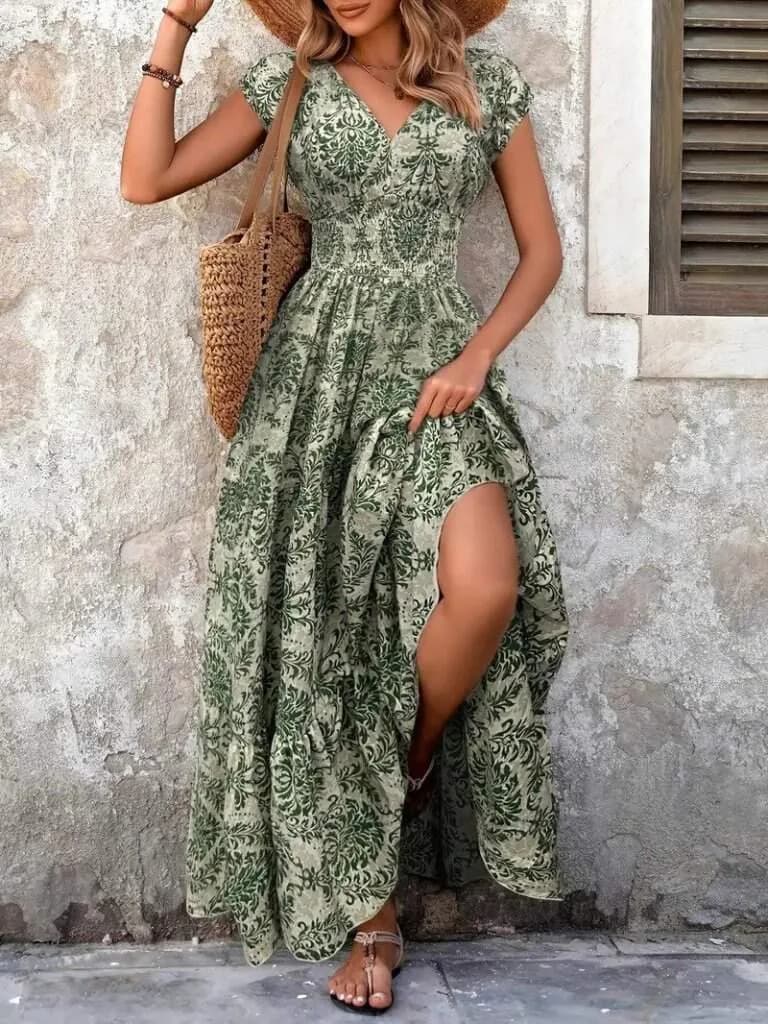 Kadın Kısa Kollu Kruvaze Yaka Beli Lastikli Süprem