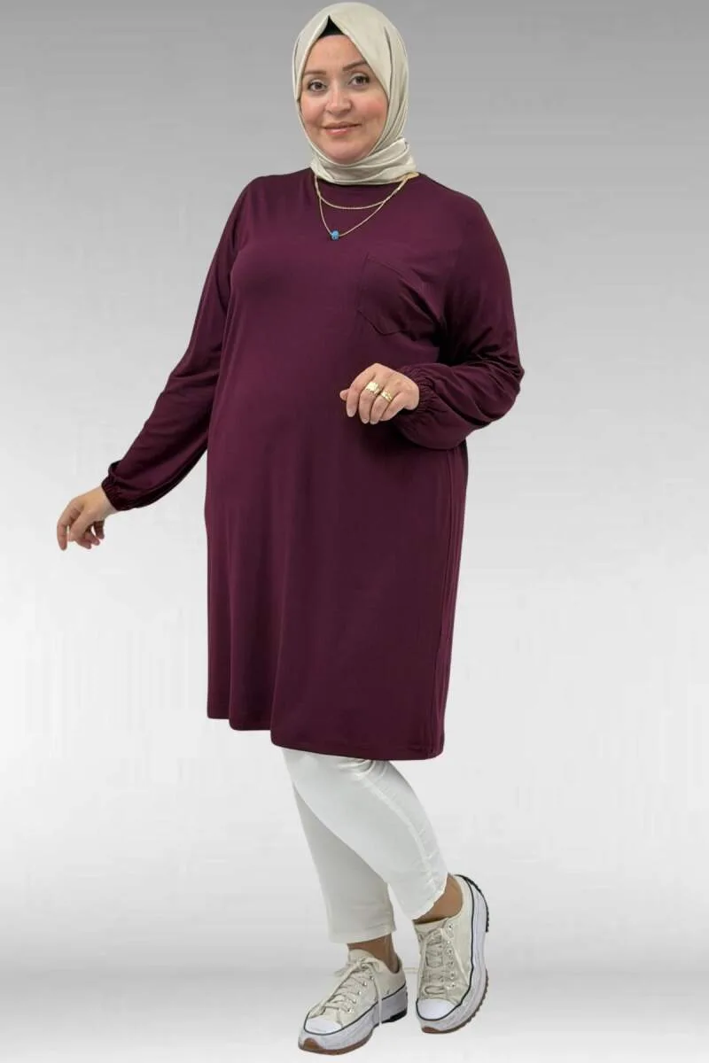 38014 Büyük Beden Basic Penye Tunik - Bordo