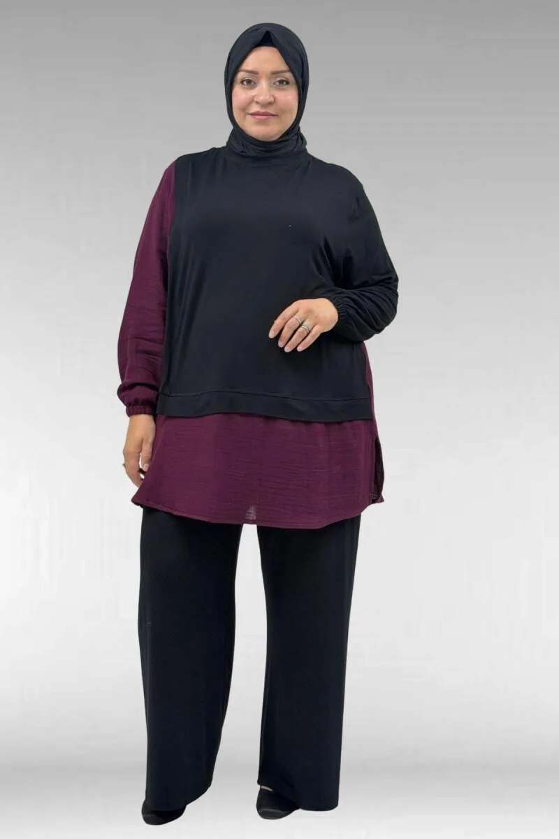 67025 Büyük Beden Omuzu Şal Duruşlu Pantolonlu Takım