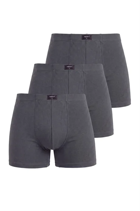 Füme Erkek Boxer Düz 3'lü Paket Pamuklu Likralı