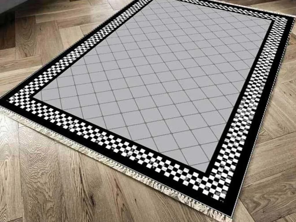 Kaymaz Taban Dijital Baskı Kadife Halı Dama Gri 150x220 Cm