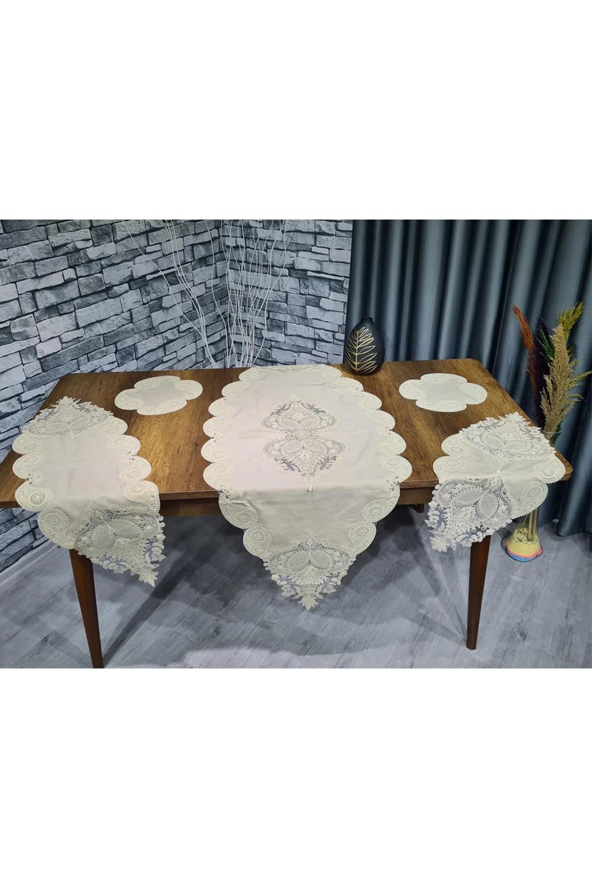 Zambak Keten 5 Parça Salon Takımı Kahve