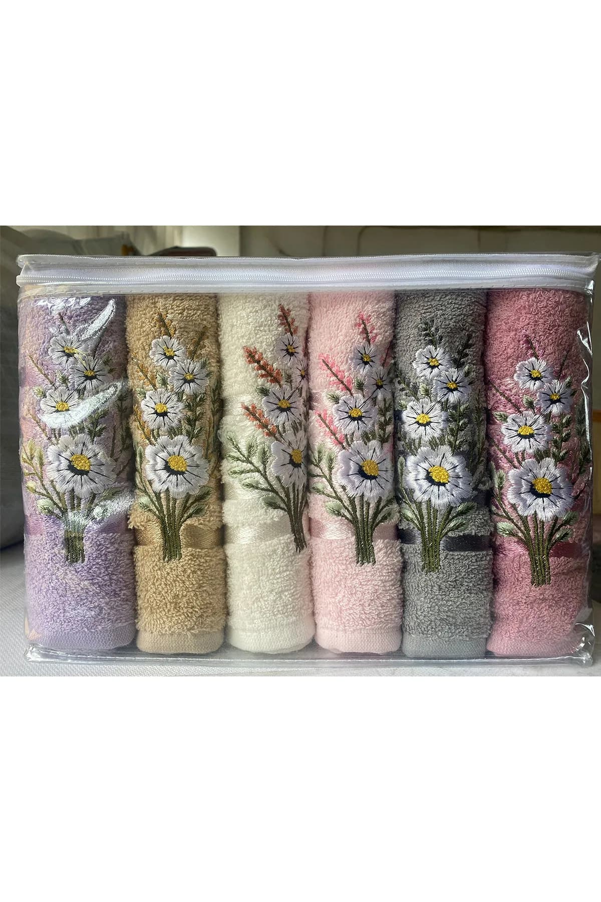 Daisy Flosh Bordürlü Nakışlı 6'lı El Yüz Havlu Takımı
