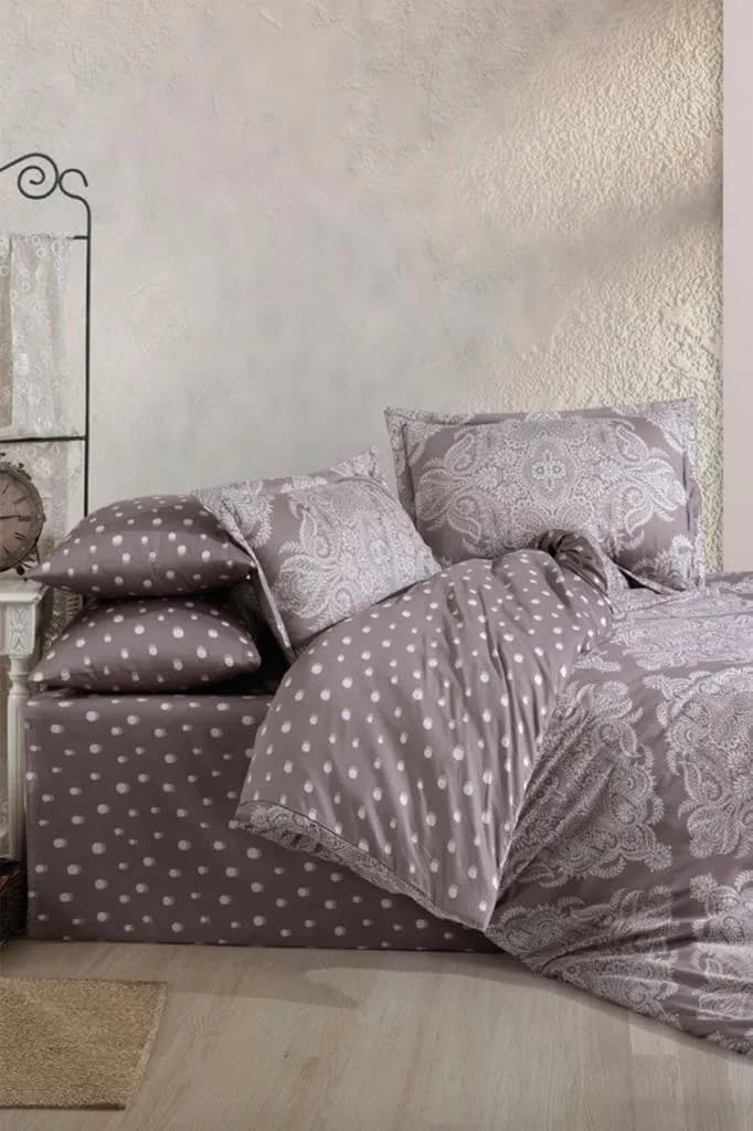 Ruby Pamuk Saten Çift Kişilik Nevresim Takımı Cappucino