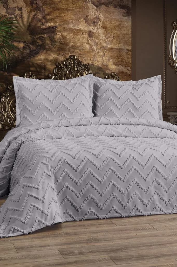 Çeyiz Diyarı Zigoks 3 Parça Çift Kişilik Pike Takımı Gri