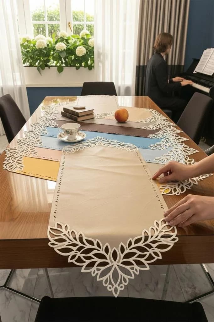 Papatya Desenli Aplikeli Runner 40x100 cm