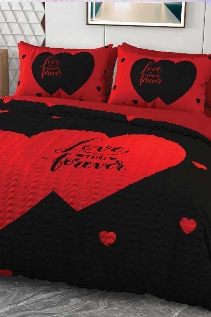 Love You Mikro Saten 3D Dijital Baskılı Dört Mevsim Çift Kişilik Nevresim Takımı